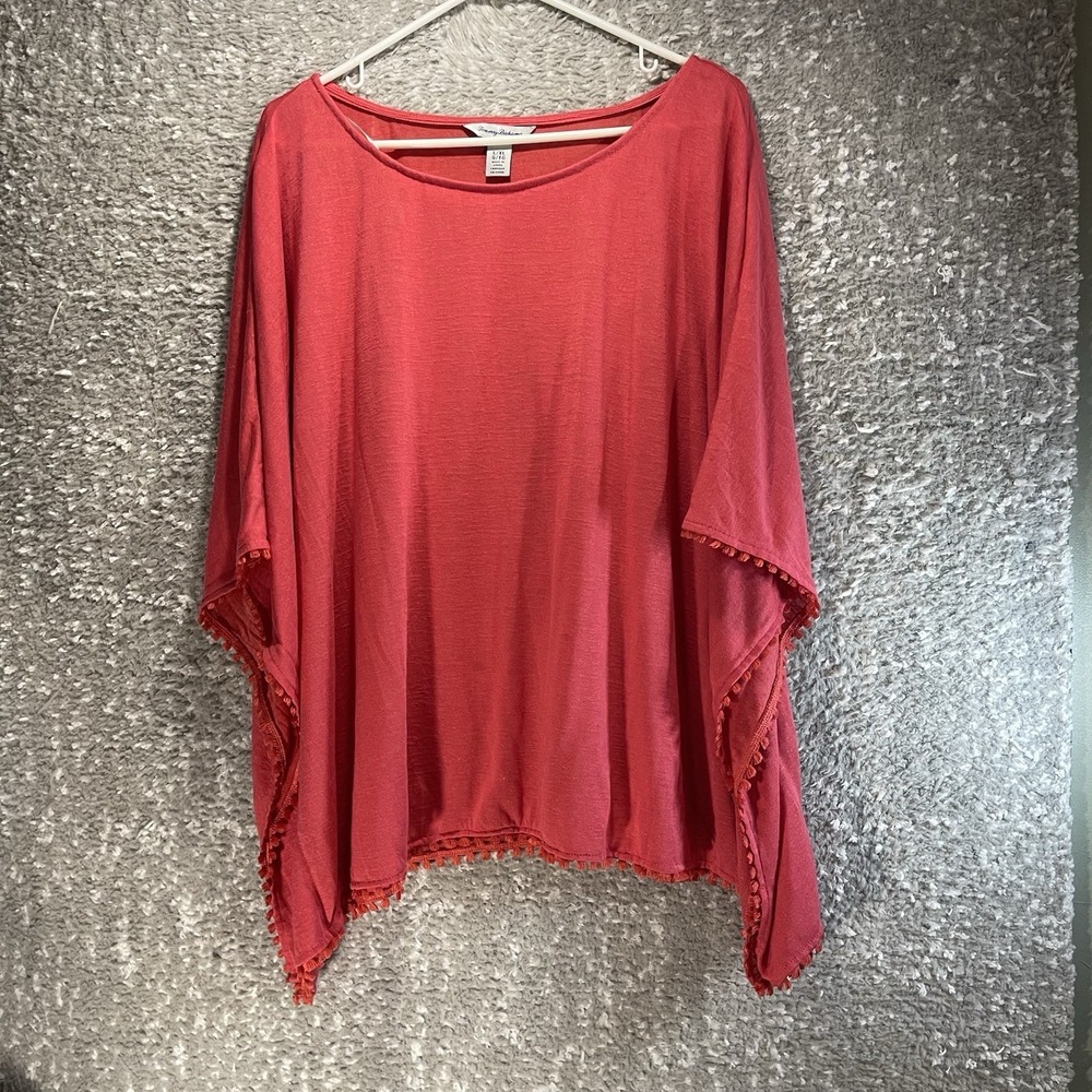 Tommy Bahama Sparkle Blouse Poncho Top Fringe Pink L, XL Beach Vacation Coastal‎